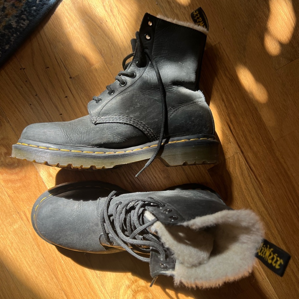 Fur lined doc martens combat boots